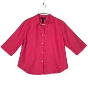 Rare Vintage "RALPH" Ralph Lauren 100% Linen Bright Fuchsia Pink Button Up Shirt